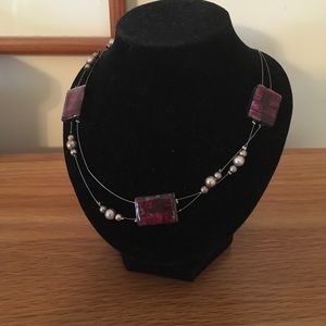 Chicos Red Square Silver Necklace